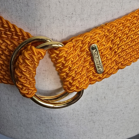 Ralph Lauren New Orange Woven Knit Gold Double O-ring Wide Buckle Belt Medium - Picture 3 of 9